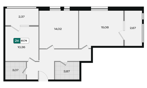 Квартира 61,7 м², 2-комнатная - изображение 1