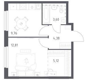 Квартира 35,7 м², 1-комнатная - изображение 1