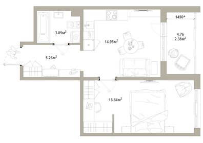 Квартира 43,1 м², 1-комнатная - изображение 1