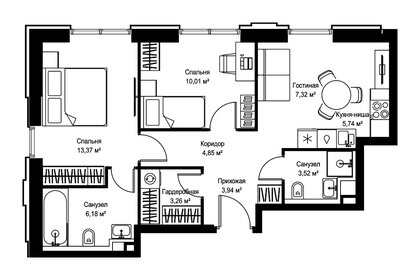 Квартира 58,2 м², 2-комнатная - изображение 2