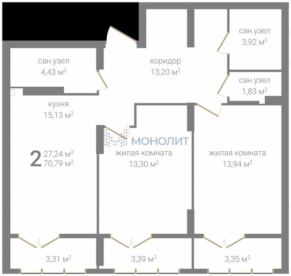 61,9 м², 2-комнатная квартира 13 250 000 ₽ - изображение 75