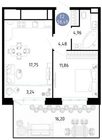 Квартира 58,5 м², 1-комнатная - изображение 1