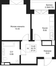Квартира 37,5 м², 1-комнатная - изображение 1