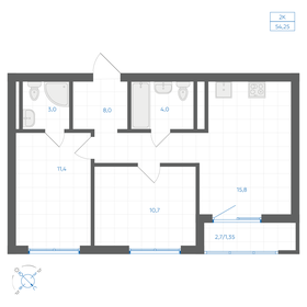 Квартира 54,3 м², 2-комнатная - изображение 1