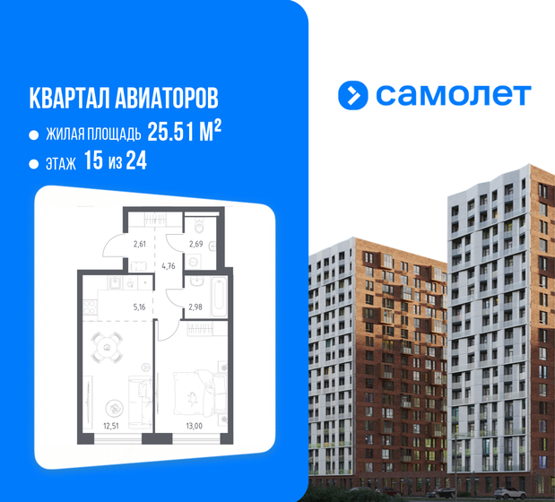 40,8 м², 1-комнатная квартира 11 504 015 ₽ - изображение 34