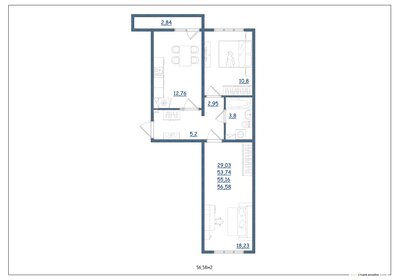 Квартира 56,6 м², 2-комнатная - изображение 1