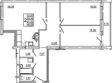 Квартира 94,5 м², 2-комнатная - изображение 1