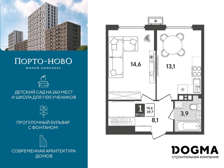 39,7 м², 1-комнатная квартира 6 689 450 ₽ - изображение 17