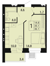 Квартира 36,1 м², 1-комнатная - изображение 1