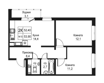 Квартира 52,4 м², 2-комнатная - изображение 1