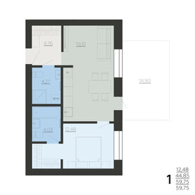Квартира 59,8 м², 1-комнатная - изображение 1