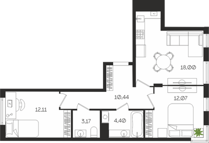 Квартира 60,2 м², 2-комнатная - изображение 1
