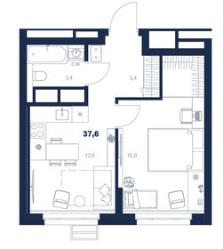 Квартира 37,6 м², 1-комнатная - изображение 1