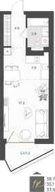 Квартира 35,1 м², студия - изображение 1