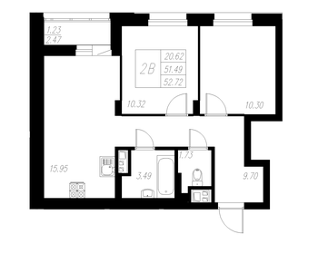 Квартира 52,7 м², 2-комнатная - изображение 1