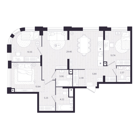 56,8 м², 3-комнатная квартира 12 148 500 ₽ - изображение 18