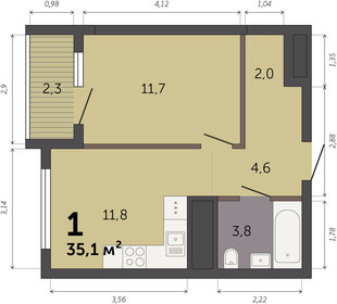 Квартира 35,1 м², 1-комнатная - изображение 1