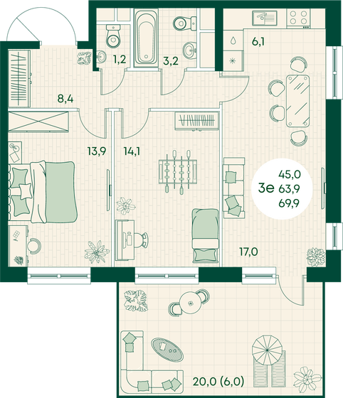 92,7 м², 3-комнатная квартира 27 810 000 ₽ - изображение 10