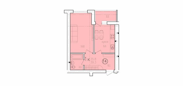 Квартира 39,3 м², 1-комнатная - изображение 1