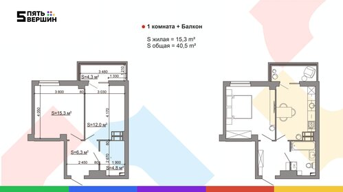 Квартира 40,5 м², 1-комнатная - изображение 1