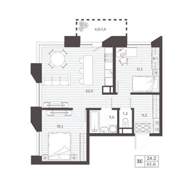 Квартира 61,6 м², 2-комнатная - изображение 1