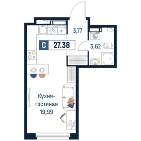 Квартира 27,4 м², студия - изображение 1