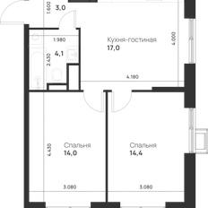 Квартира 50,9 м², 2-комнатная - изображение 2