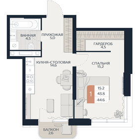Квартира 44,6 м², 1-комнатная - изображение 1