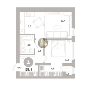 Квартира 59,1 м², 1-комнатная - изображение 1
