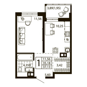Квартира 37,1 м², 1-комнатная - изображение 1