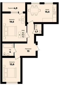 Квартира 68,8 м², 2-комнатная - изображение 1