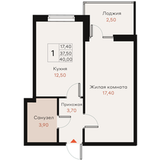 Квартира 40 м², 1-комнатная - изображение 3