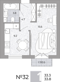 Квартира 33,8 м², 1-комнатная - изображение 1