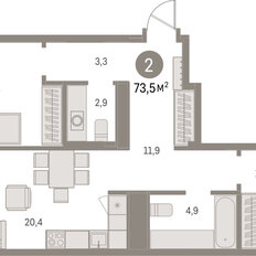 Квартира 73,5 м², 2-комнатная - изображение 3