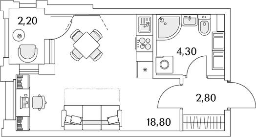 Квартира 26,8 м², студия - изображение 1