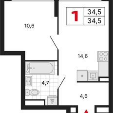 Квартира 34,5 м², 1-комнатная - изображение 2