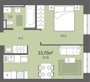 Квартира 33,7 м², 1-комнатная - изображение 1