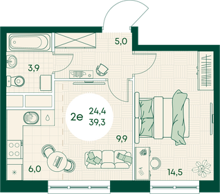 Квартира 39,3 м², 2-комнатная - изображение 1