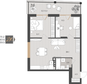 Квартира 63,6 м², 2-комнатная - изображение 1