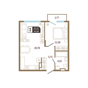 Квартира 44,1 м², 1-комнатная - изображение 1