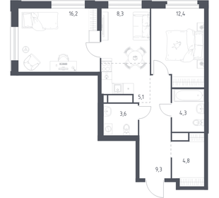 Квартира 64 м², 2-комнатная - изображение 1