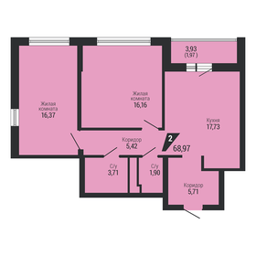 Квартира 69 м², 2-комнатная - изображение 2
