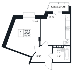 Квартира 49,5 м², 1-комнатная - изображение 1