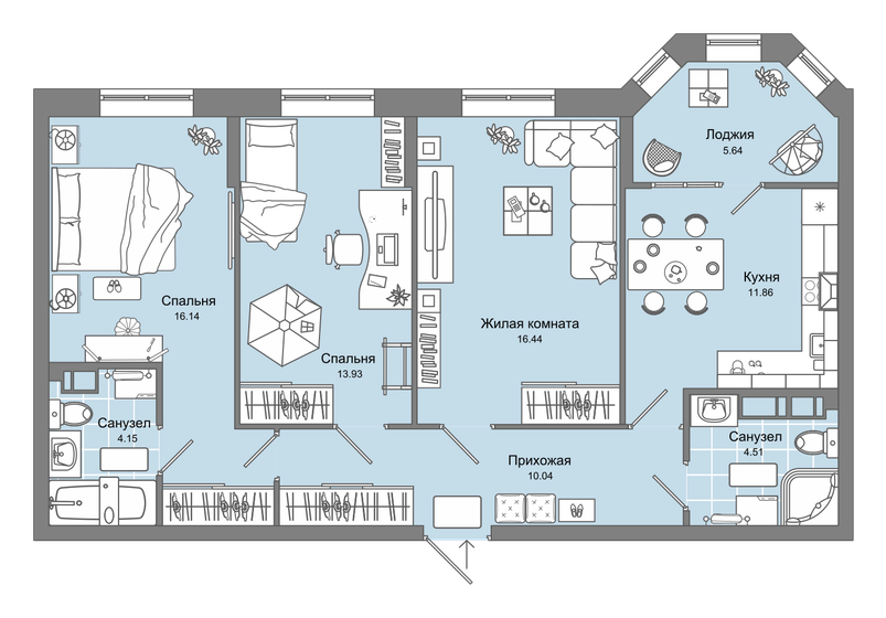 80 м², 3-комнатная квартира 14 444 112 ₽ - изображение 1