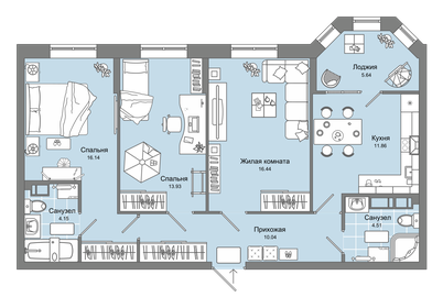 62 м², 3-комнатная квартира 6 890 000 ₽ - изображение 90