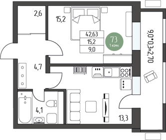 48,7 м², 1-комнатная квартира 6 115 680 ₽ - изображение 19
