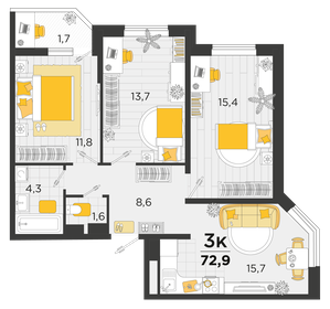 72,9 м², 3-комнатная квартира 10 278 900 ₽ - изображение 15