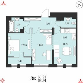 Квартира 63,9 м², 3-комнатная - изображение 1