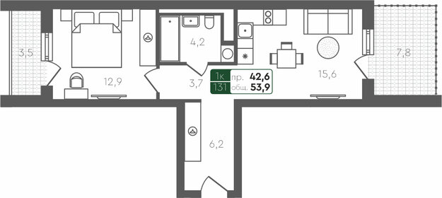 54,1 м², 1-комнатная квартира 6 350 000 ₽ - изображение 15