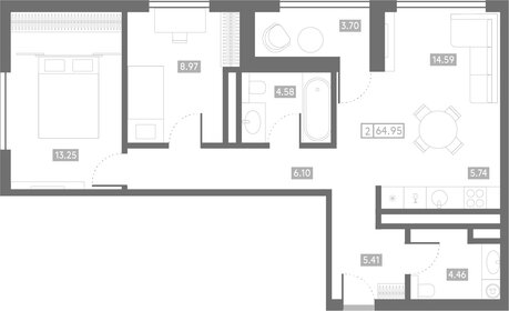 Квартира 65 м², 2-комнатная - изображение 1